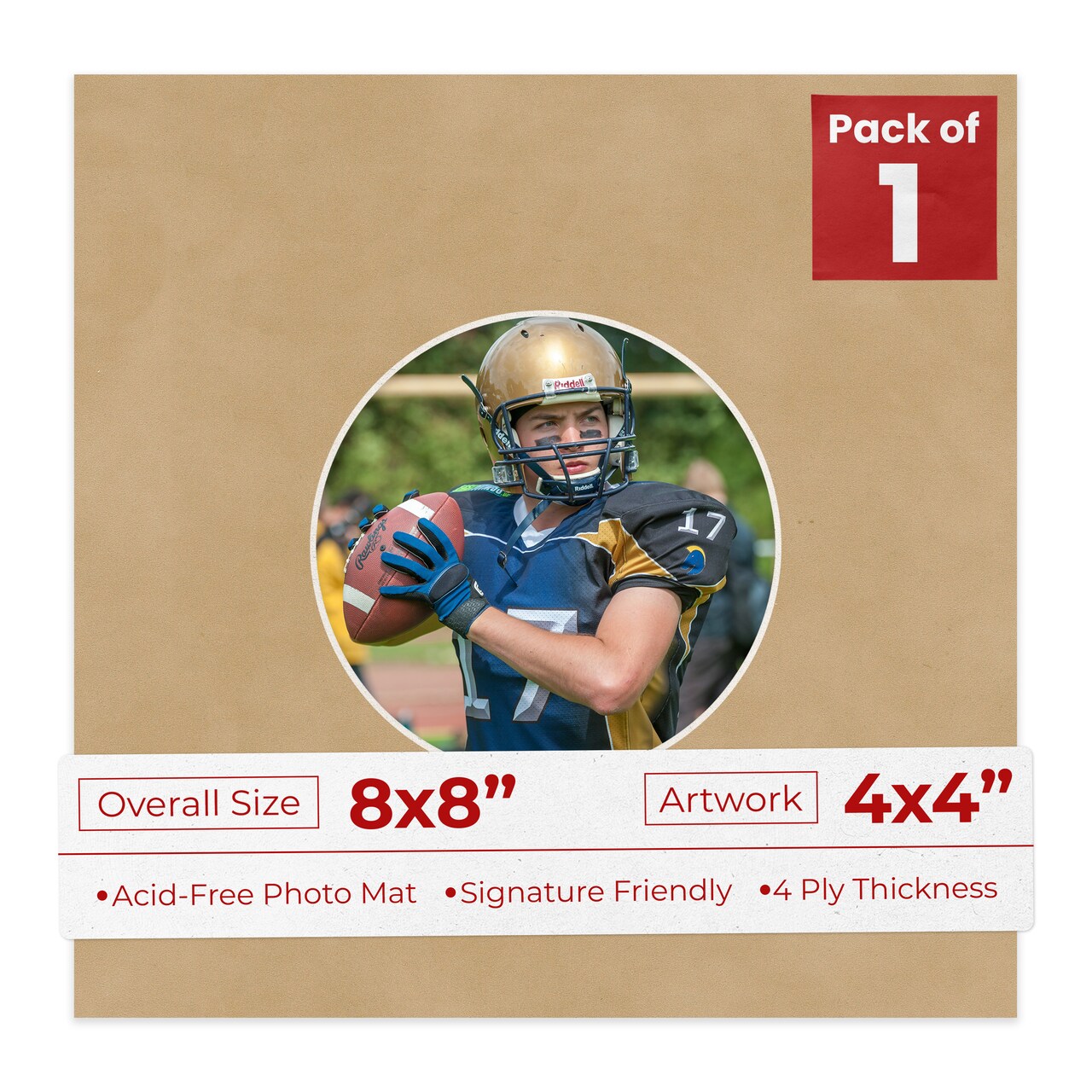 Beige Suede Mat Board for 8x8 Frames - Circle Opening for 4x4 Photos